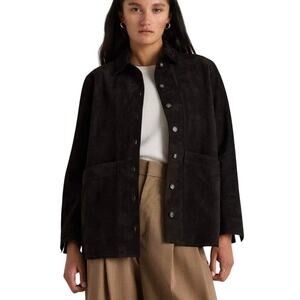 New Imperfect Quince Womens Large 100% Suede Chore Jacket Charcoal Black Western